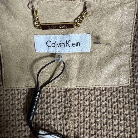 Calvin Klein Faux Leather Moto Jacket Tan XS - Picture 6 of 6